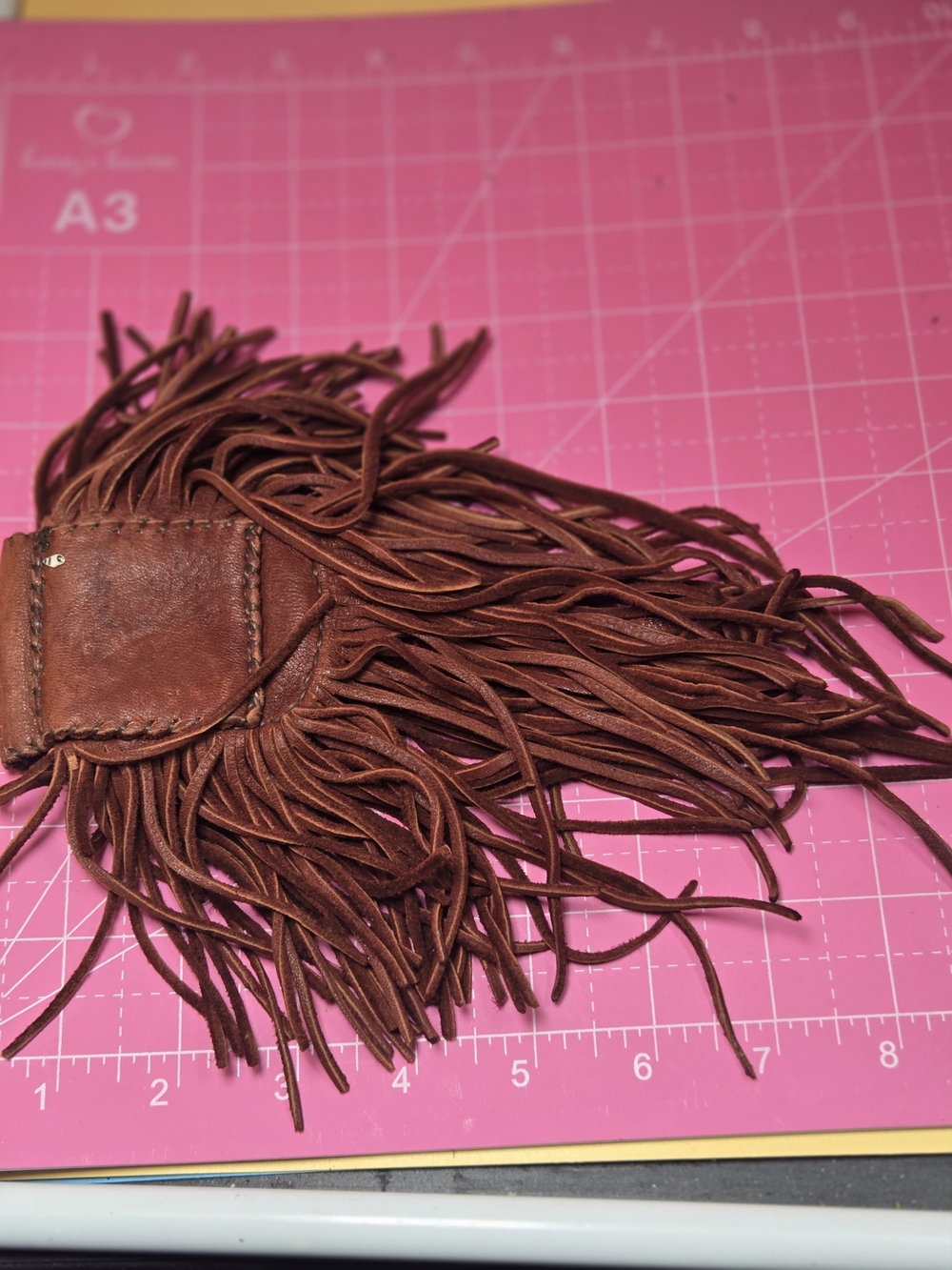 Brown Suede Fringe Belt Pouch with Decorative Button - Picture 7 of 7